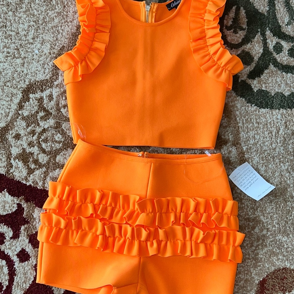 Bright orange two piece short set